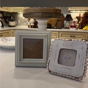 Mud Pie White and Cream Beaded Frame Duo